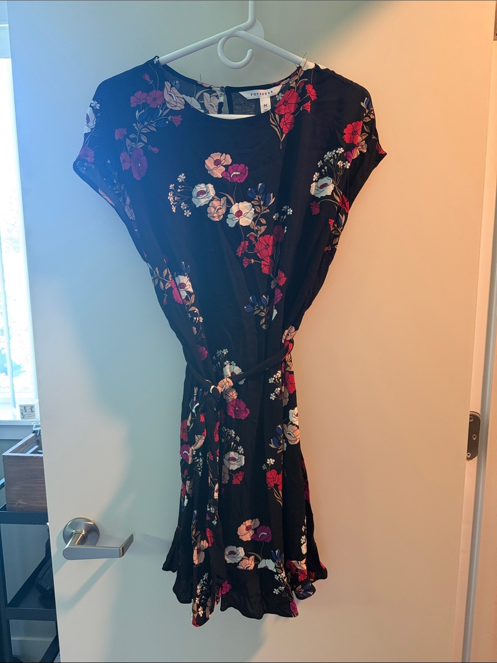 POPSUGAR Black Mini Dress with Pink & Cream Floral Print